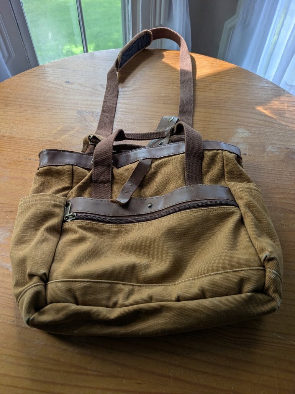 Vintage Duluth Trading Co Leather Oil Cloth Canvas Briefcase Bag